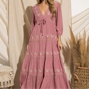 BaeVely size S EUC Pink Ruffled Tie Front Maxi Dress